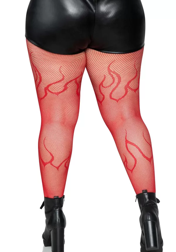Fashion Women'S Plus Size Red Flame Net Tights Fishnet Stockings