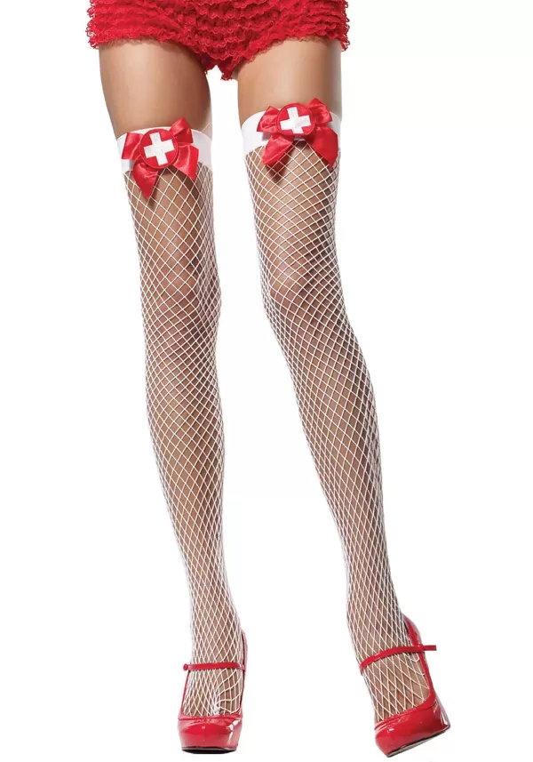 Clearance Women'S White Fishnet Thigh High Nurse Stockings Fishnet Stockings